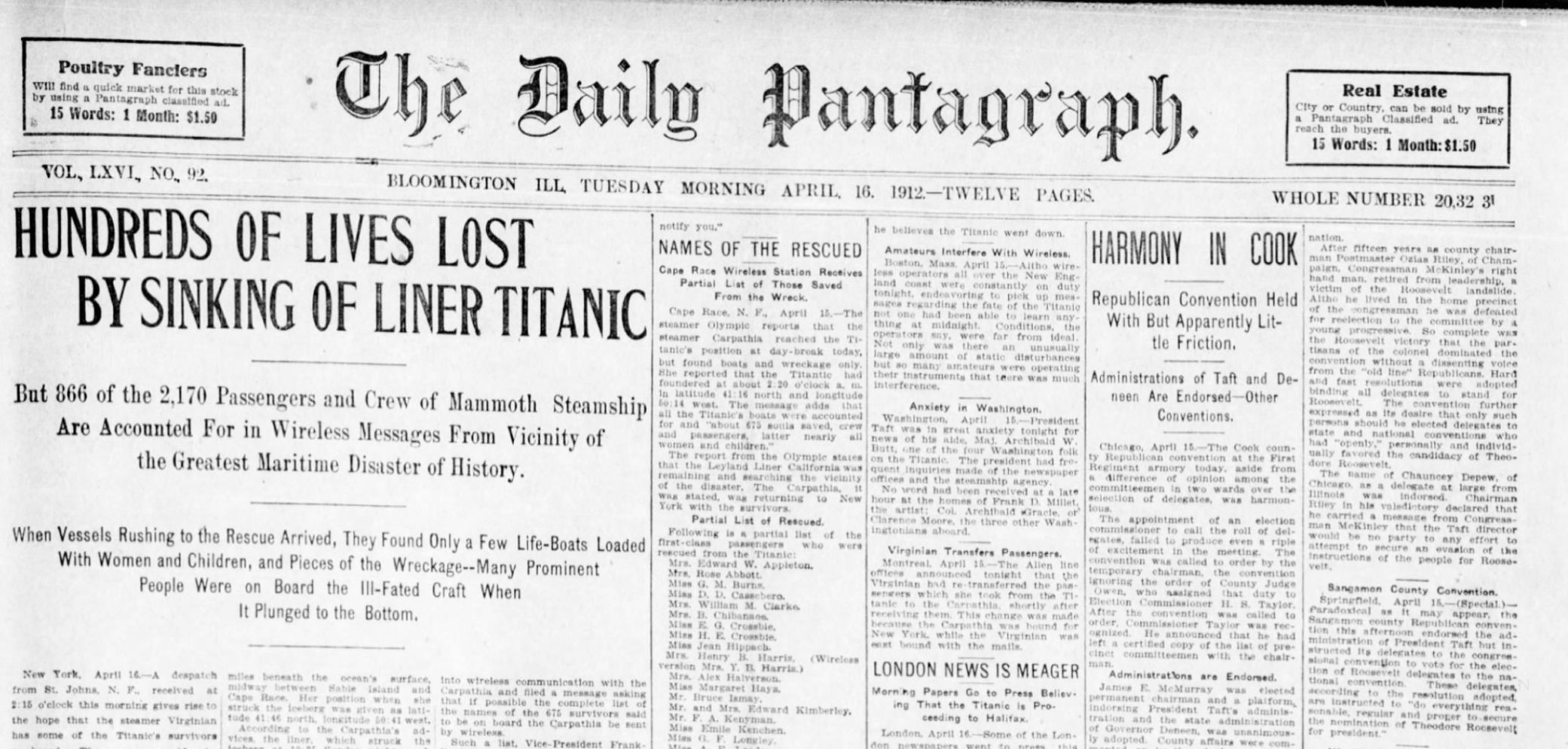 April 16, 1912 - Sinking of the Titanic